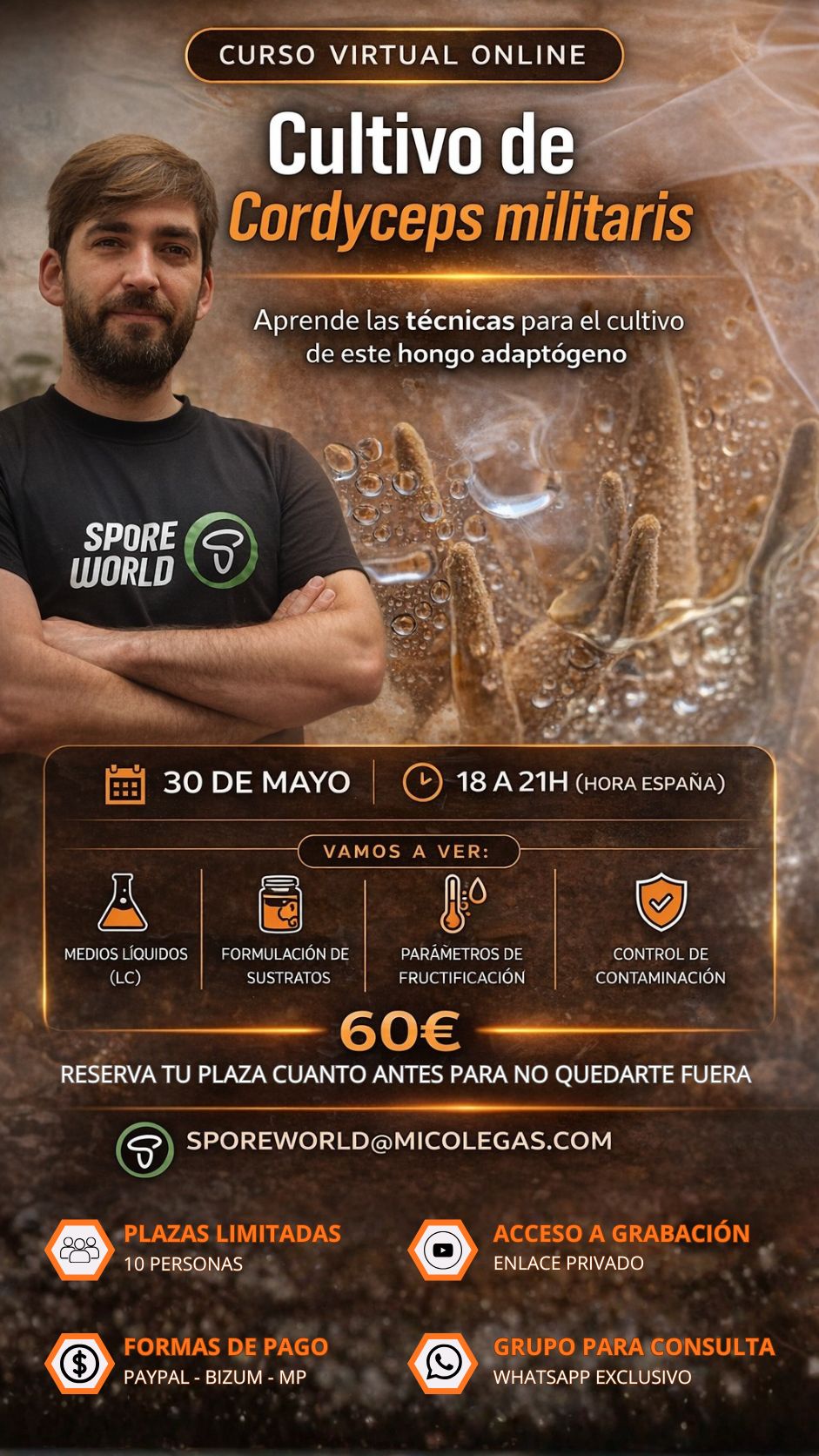 Curso de cultivo de Cordyceps militaris (virtual en directo) 30 de mayo de 2026 - Imagen 2